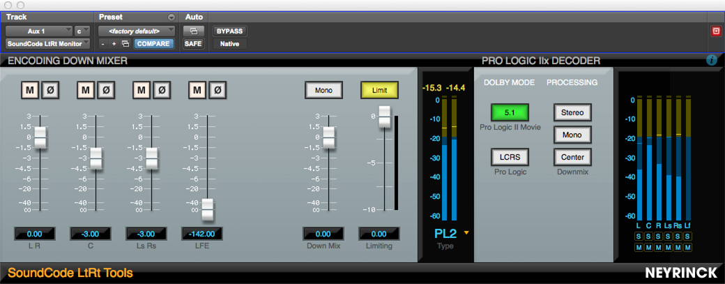SoundCode LtRt Tools encode/decode monitor plug-in interface